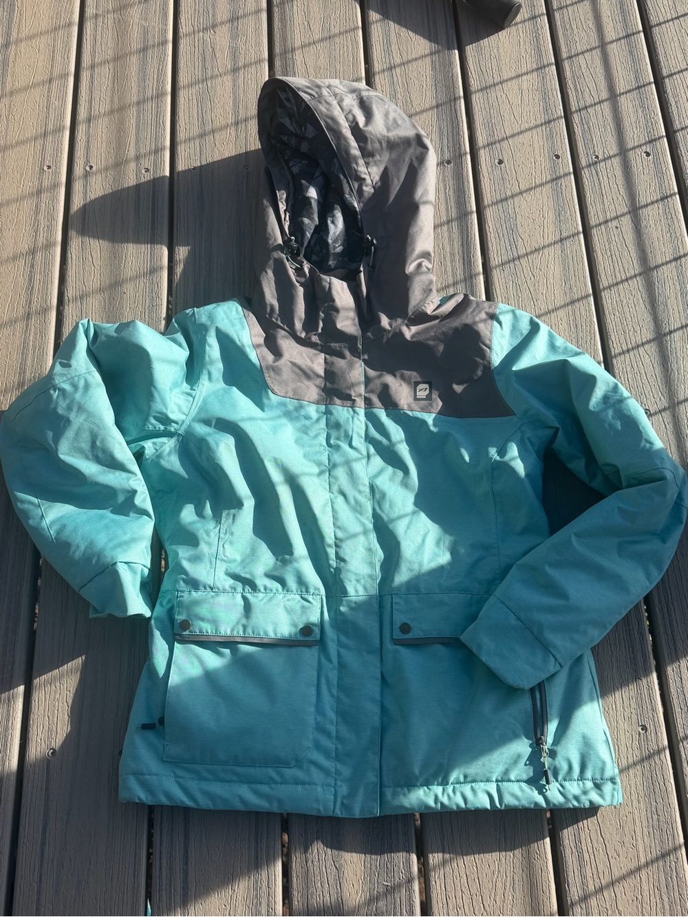 Orage Teal and Gray Hooded Ski Jacket
